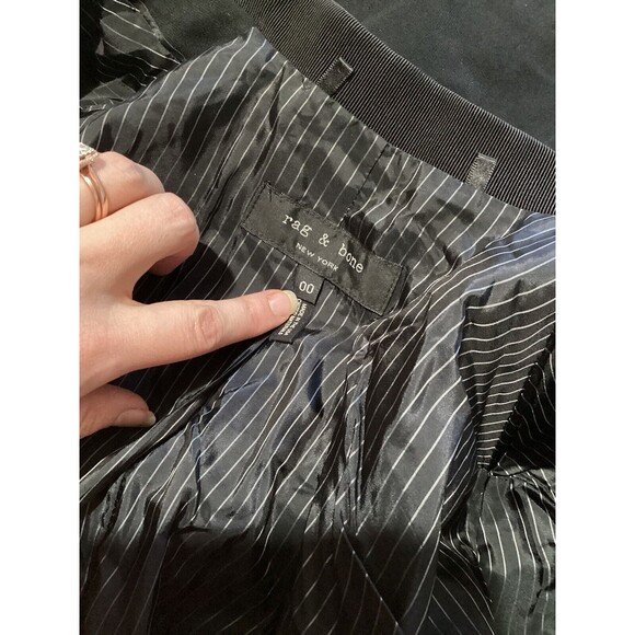 🌙🌙🌙 Rag & Bone Single Breasted Black Button Shoulder Pad Tailored Tux Blazer 00 - Picture 10 of 11